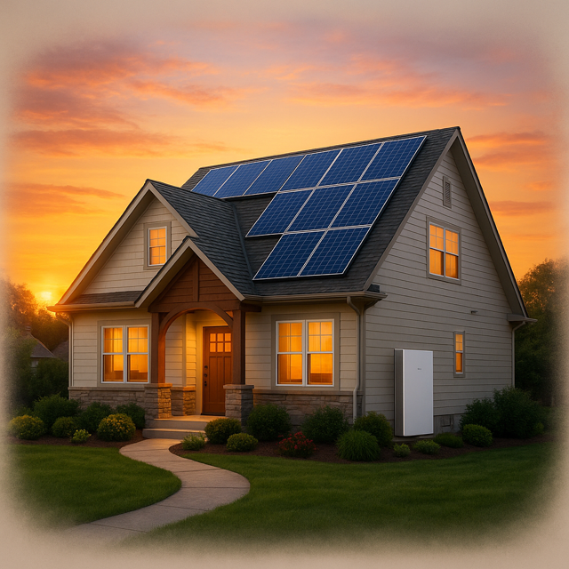 House with solar panels and battery backup
