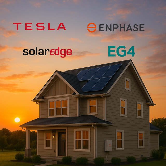 House with solar panels and backup battery